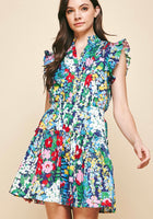 Load image into Gallery viewer, Floral Poplin Dress with Ruffled Sleeves
