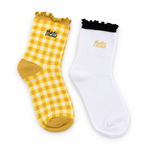 Kappa Alpha Theta Gingham & Grace sorority sock set with gingham and white ruffle socks featuring embroidered Kappa Alpha Theta lettering.