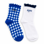 Kappa Kappa Gamma Gingham & Grace sorority sock set with gingham and white ruffle socks featuring embroidered Kappa Kappa Gamma lettering.