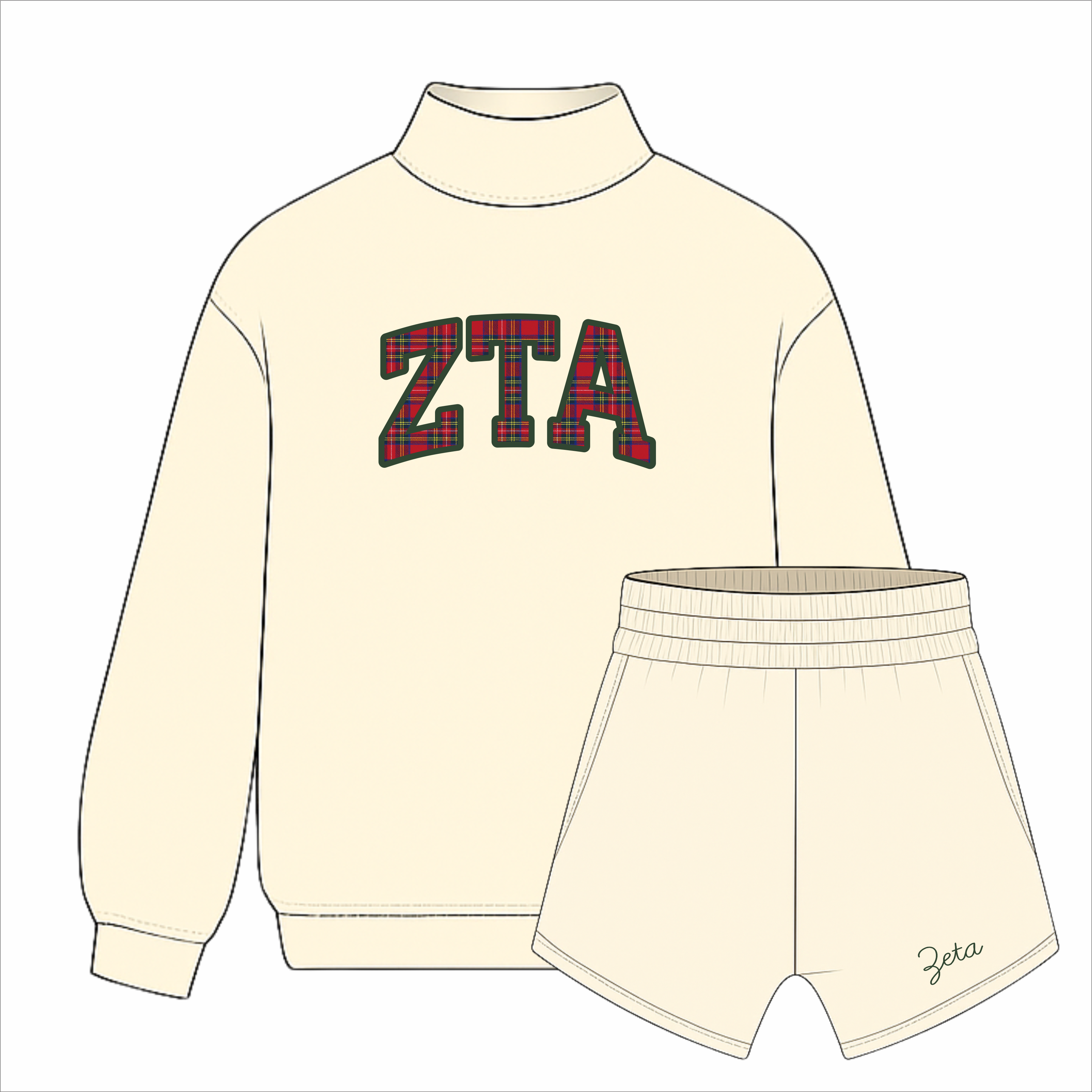 Kensington Sorority Embroidered Mock Neck - Cream