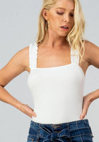 Load image into Gallery viewer, Dina Ruffle Strap Ribbed Bodysuit//White
