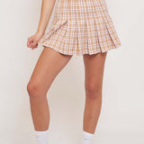 Checkered A Line Skirt - Taupe