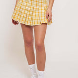 Checkered A Line Skirt - Gold