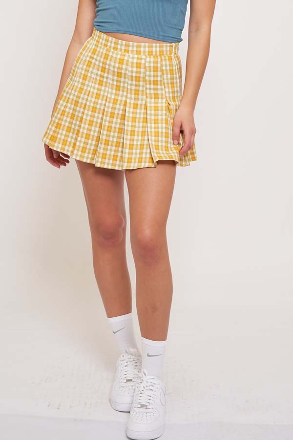 Checkered A Line Skirt - Gold