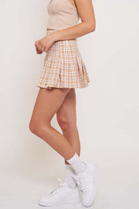 Checkered A Line Skirt - Taupe