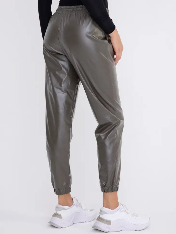 Leather-Like High-Waisted Joggers