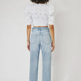 High Rise Slim Straight Distressed Denim