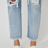 High Rise Slim Straight Distressed Denim
