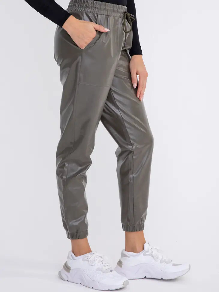 Leather-Like High-Waisted Joggers