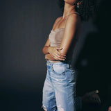 High Rise Slim Straight Distressed Denim