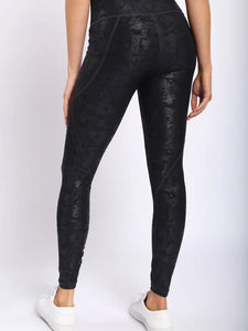 Metallic Foil Highwaisted Leggings With Side Pockets
