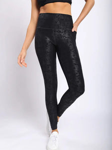 Metallic Foil Highwaisted Leggings With Side Pockets