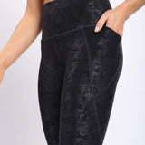 Metallic Foil Highwaisted Leggings With Side Pockets