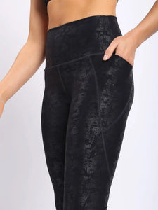 Metallic Foil Highwaisted Leggings With Side Pockets