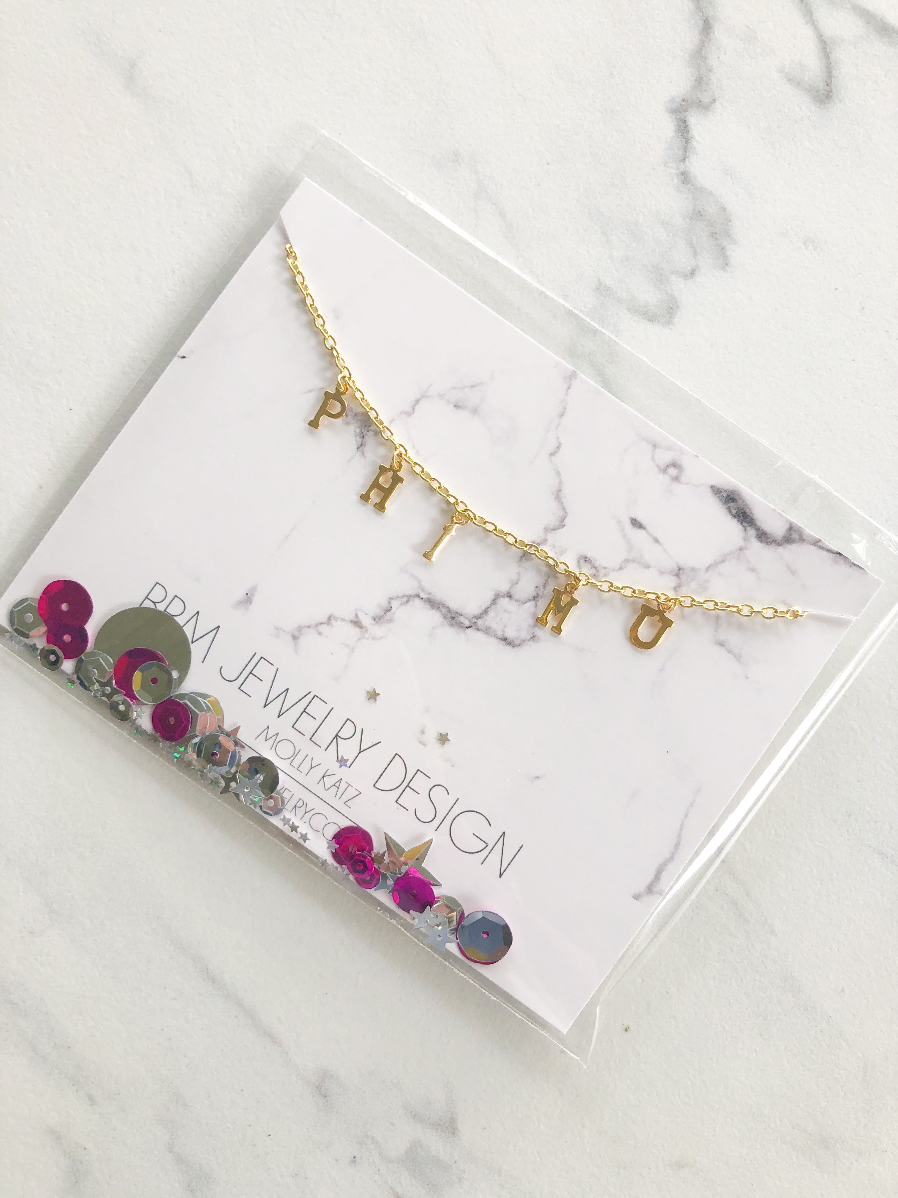 Phi Mu Name Drop Necklace