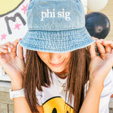 Denim Embroidered Sorority Bucket Hat