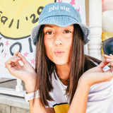 Denim Embroidered Sorority Bucket Hat