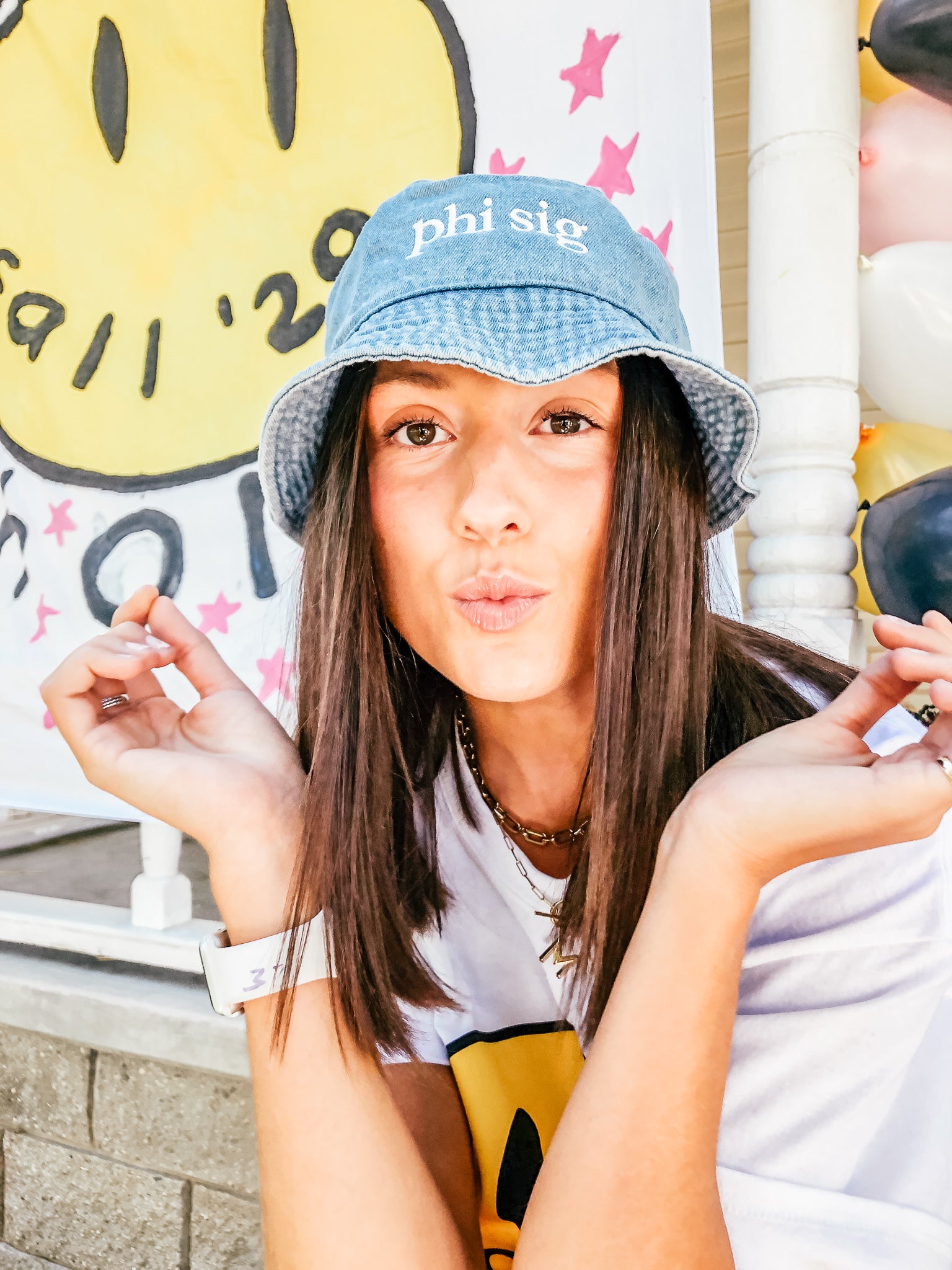 Denim Embroidered Sorority Bucket Hat