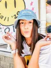Denim Embroidered Sorority Bucket Hat