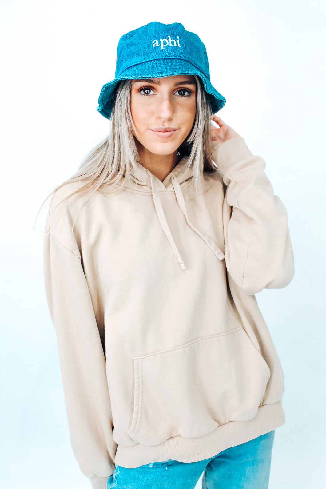 Alpha Phi Denim Embroidered Bucket Hat
