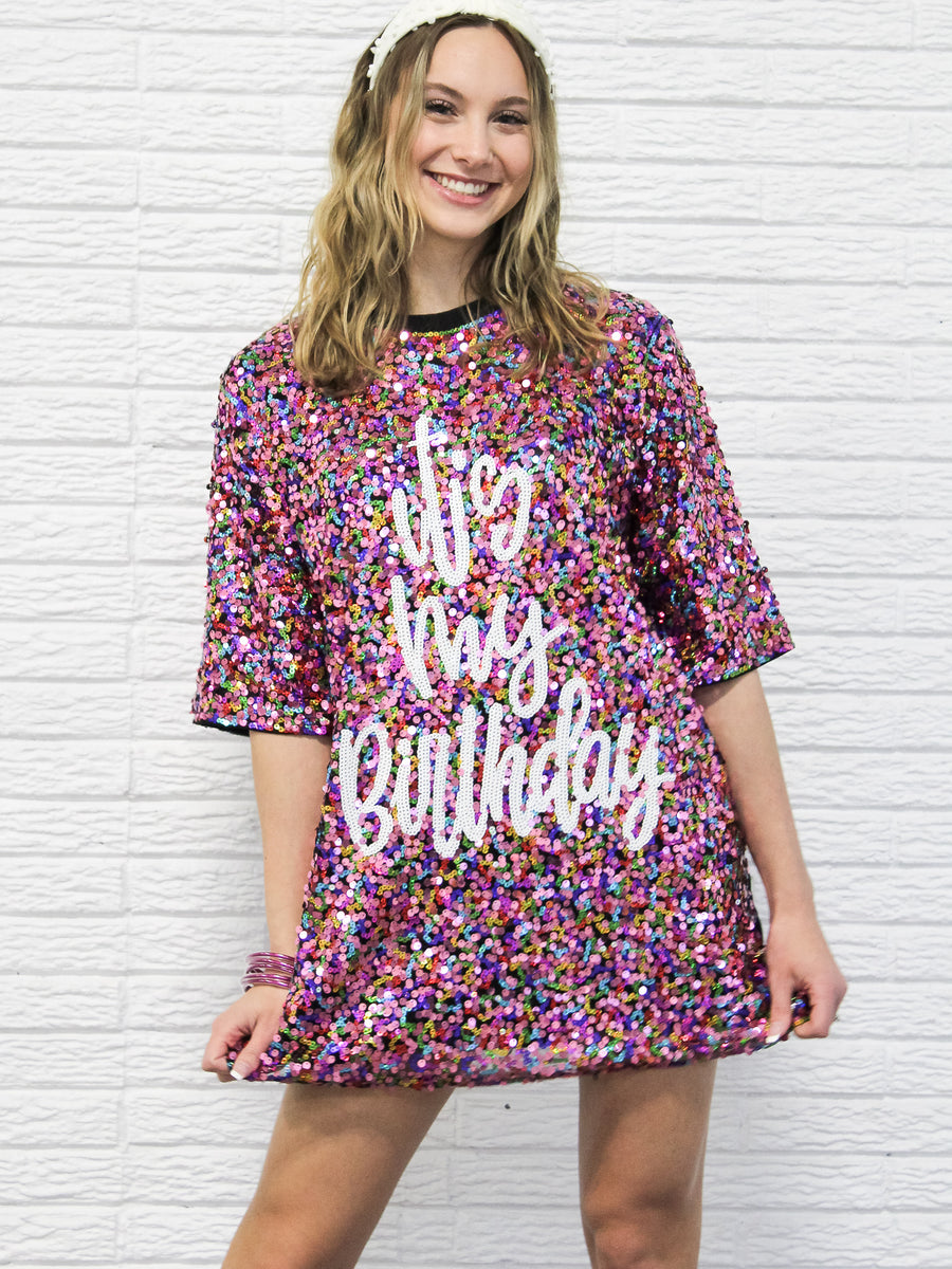 It's My Birthday Sequin T-shirt Dress