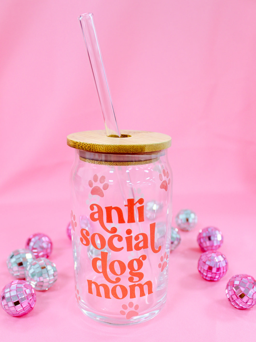 Anti Social Dog Mom 16oz Glass Tumbler