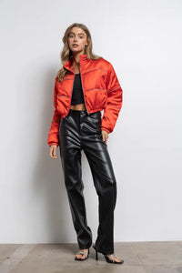 Red Satin Bomber Jacket