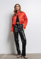 Load image into Gallery viewer, Red Satin Bomber Jacket

