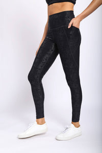 Metallic Foil Highwaisted Leggings With Side Pockets